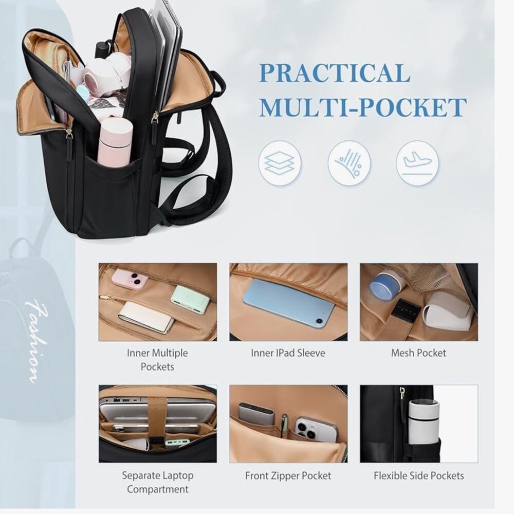 NWOT Travel Backpack for Women Personal Carry On Bag Business Weekender - Picture 2 of 9